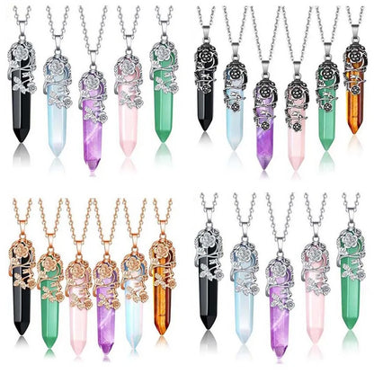 Flower Wrapped Crystal Reiki Healing Crystals Quartz Boho Chain Necklace