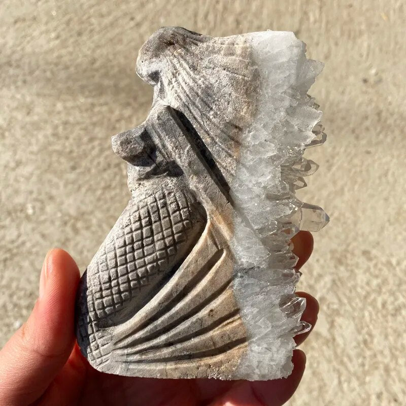 Natural Crystal Cluster Hand Carved Quartz Mermaid Healing Mineral