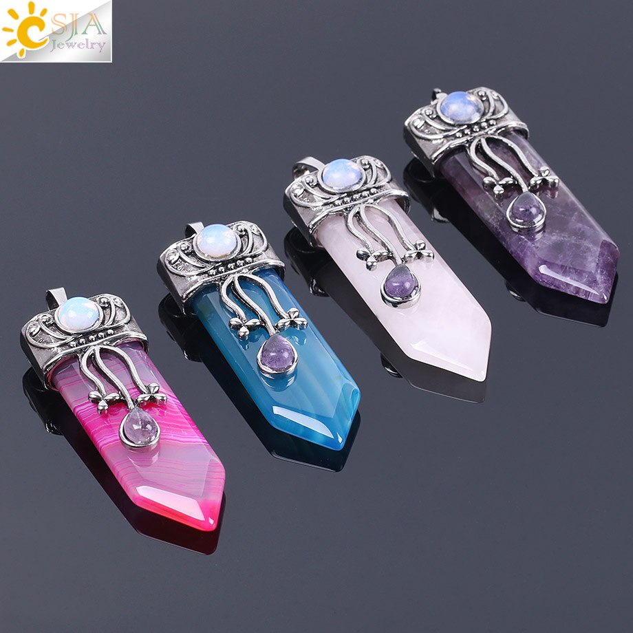 Natural Gem Stone Sword Pendants