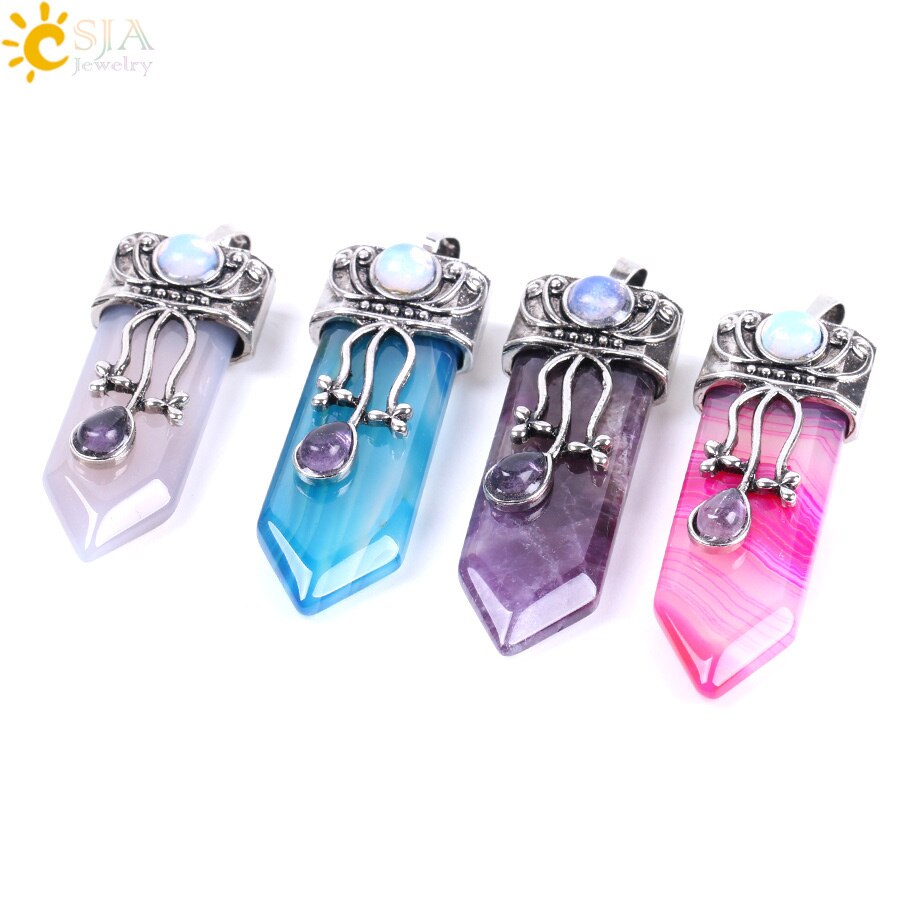 Natural Gem Stone Sword Pendants