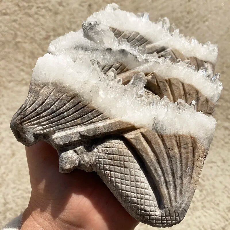 Natural Crystal Cluster Hand Carved Quartz Mermaid Healing Mineral