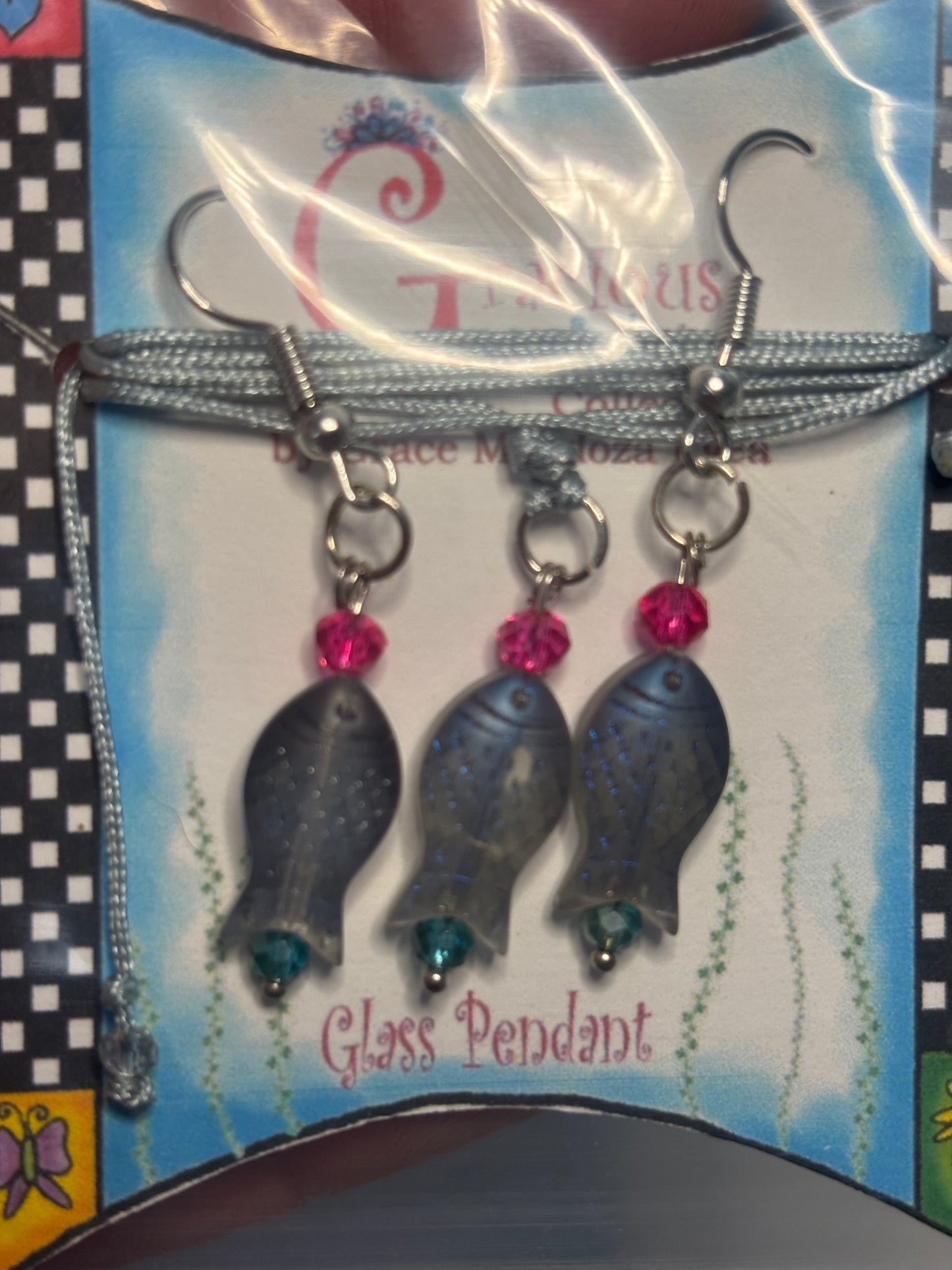 Blue fishes necklace and earrings set