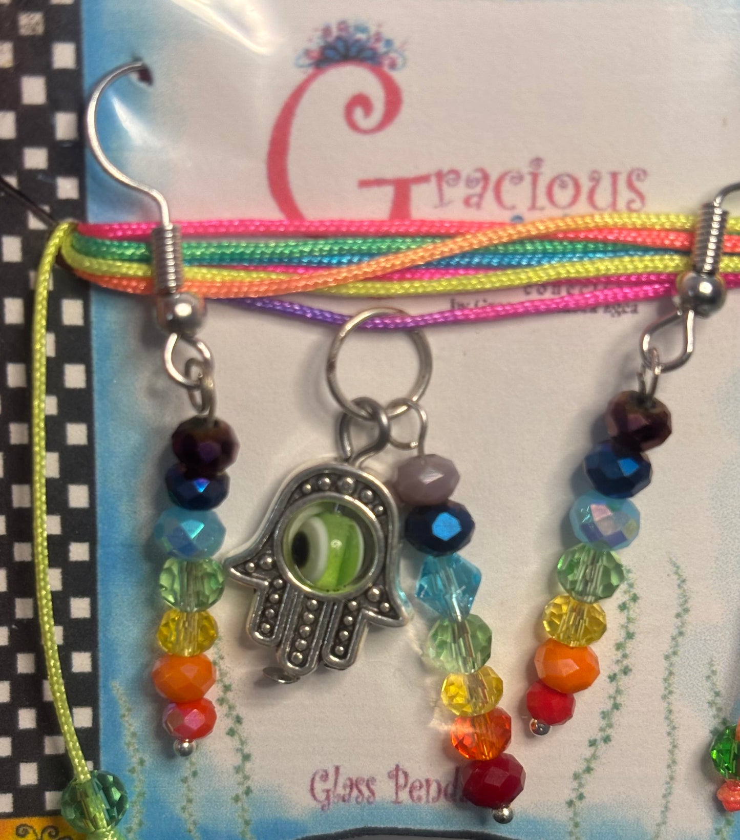 Hamsa hand necklace and earrings with 7 chakra pendant set