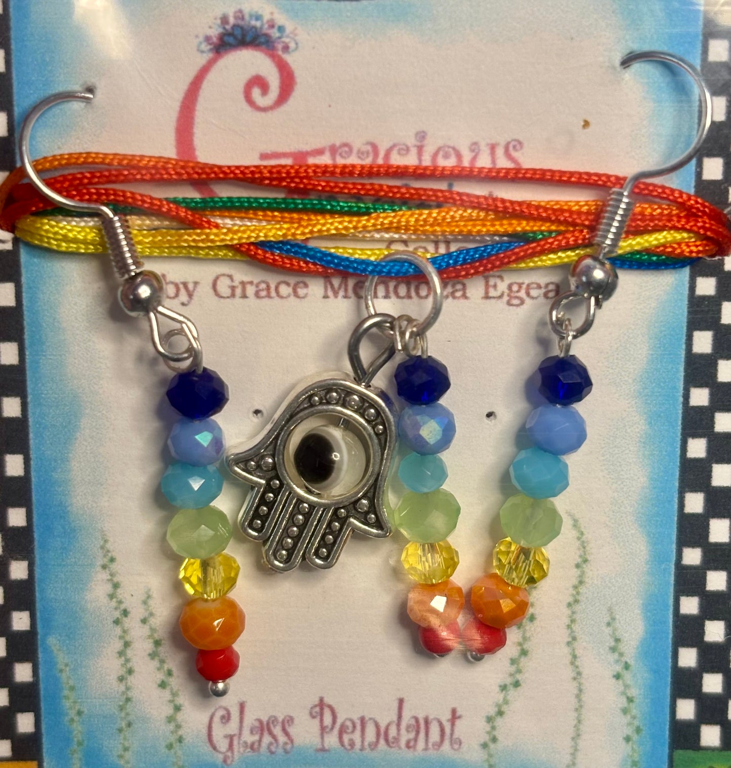 Hamsa hand necklace and earrings with 7 chakra pendant set