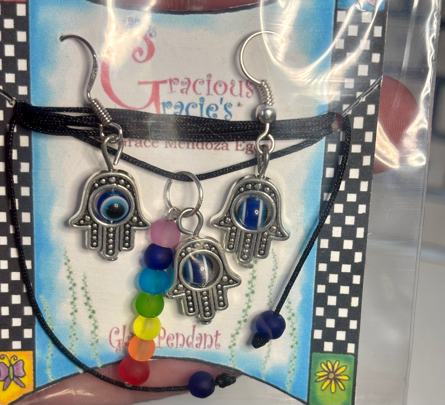 Hamsa hand necklace and earrings