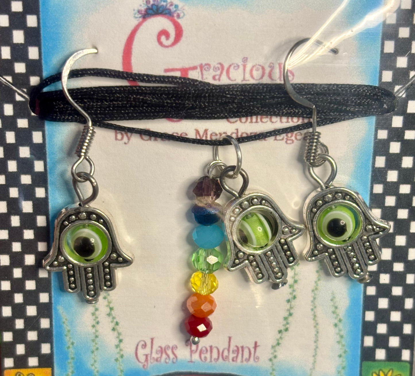 Hamsa hand necklace and earrings