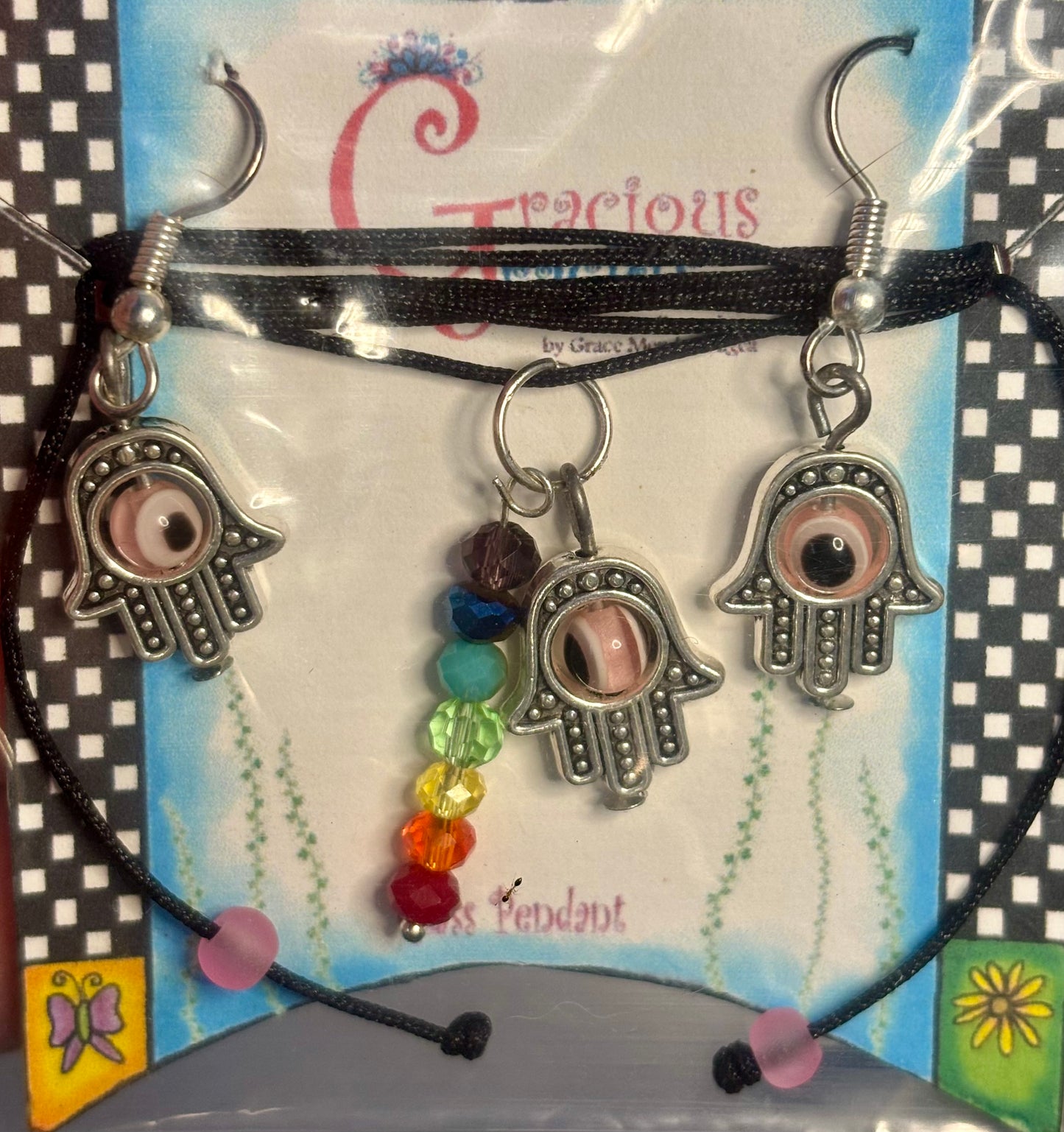 Hamsa hand necklace and earrings
