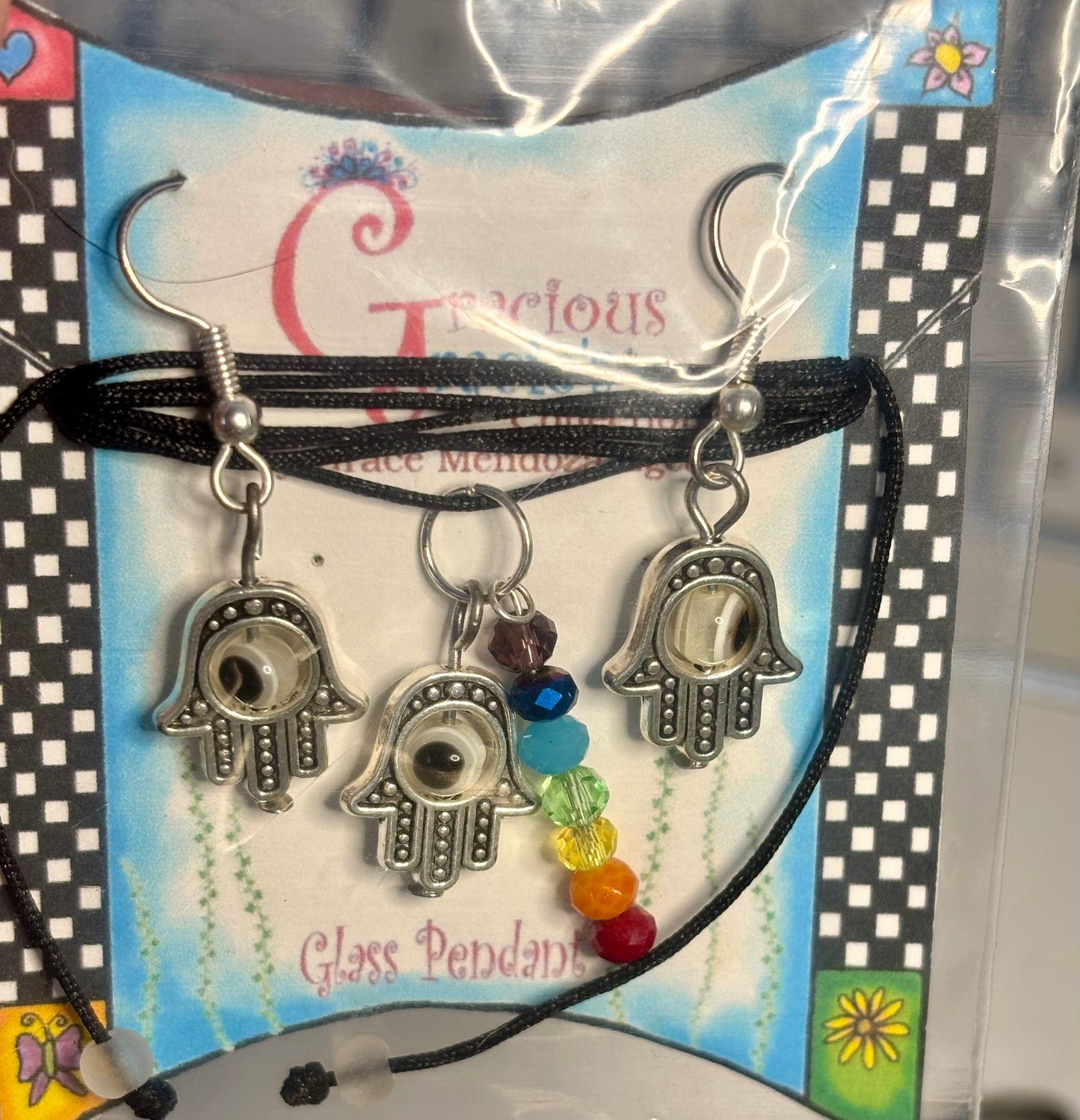 Hamsa hand necklace and earrings