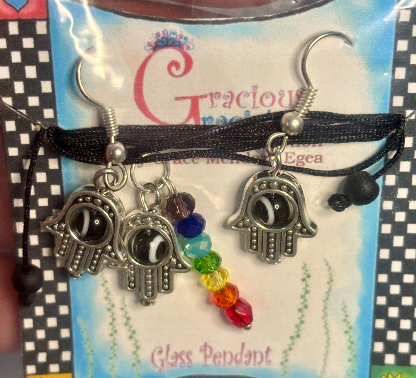 Hamsa hand necklace and earrings