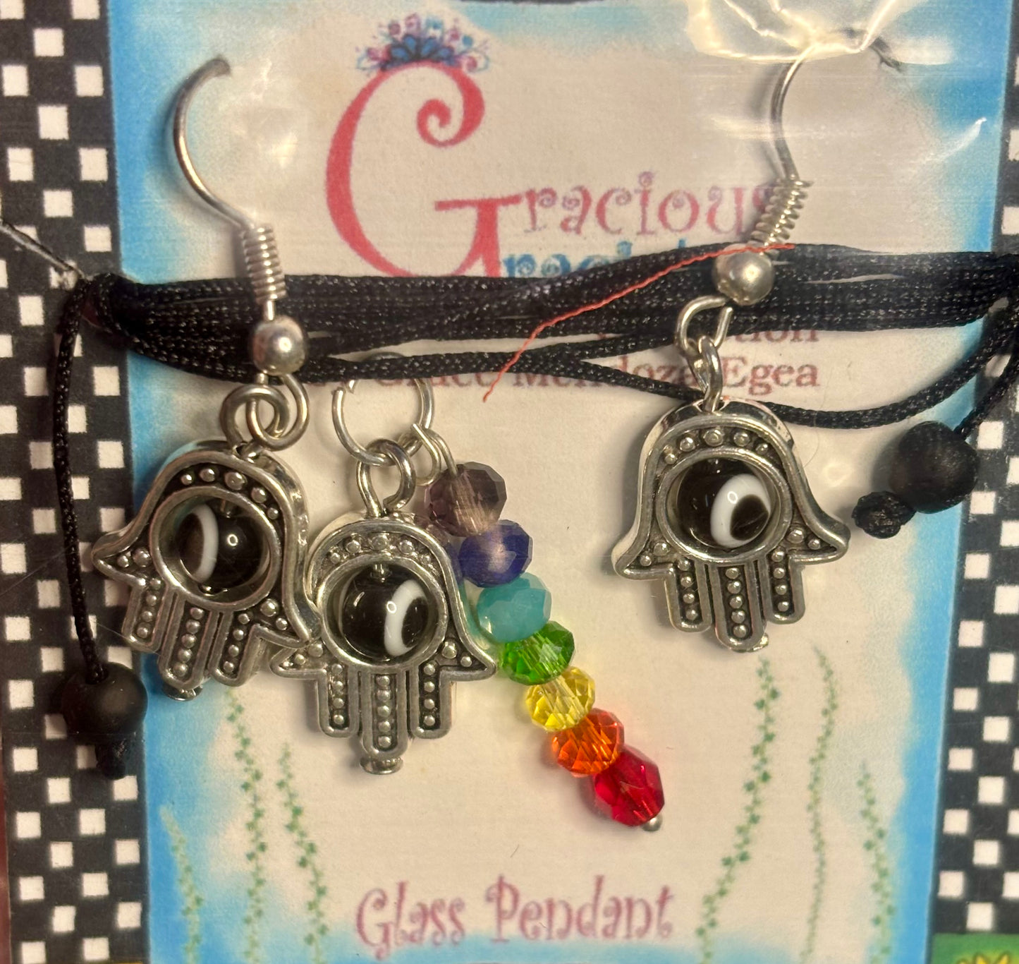 Hamsa hand necklace and earrings