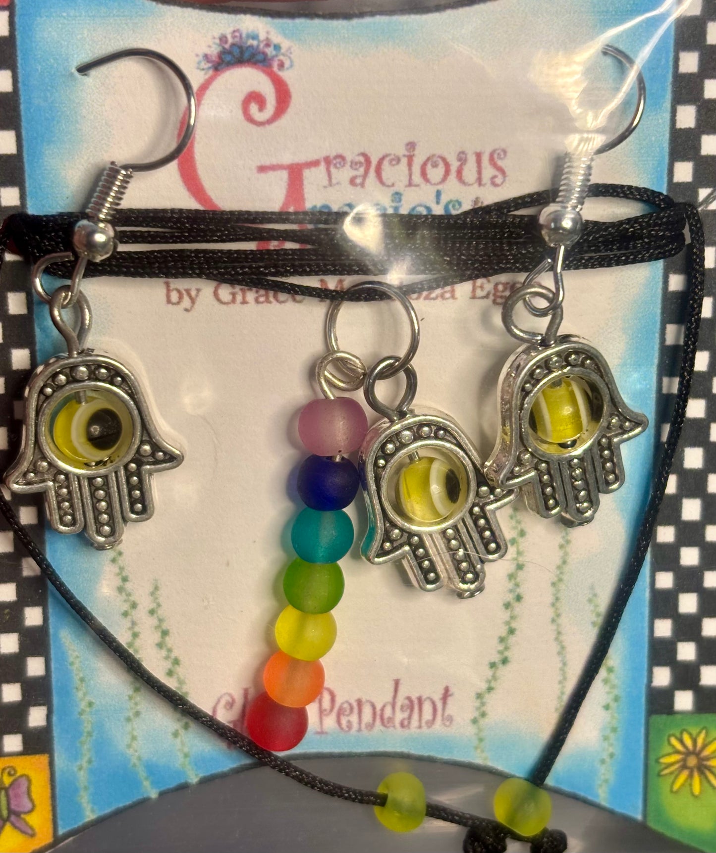 Hamsa hand necklace and earrings