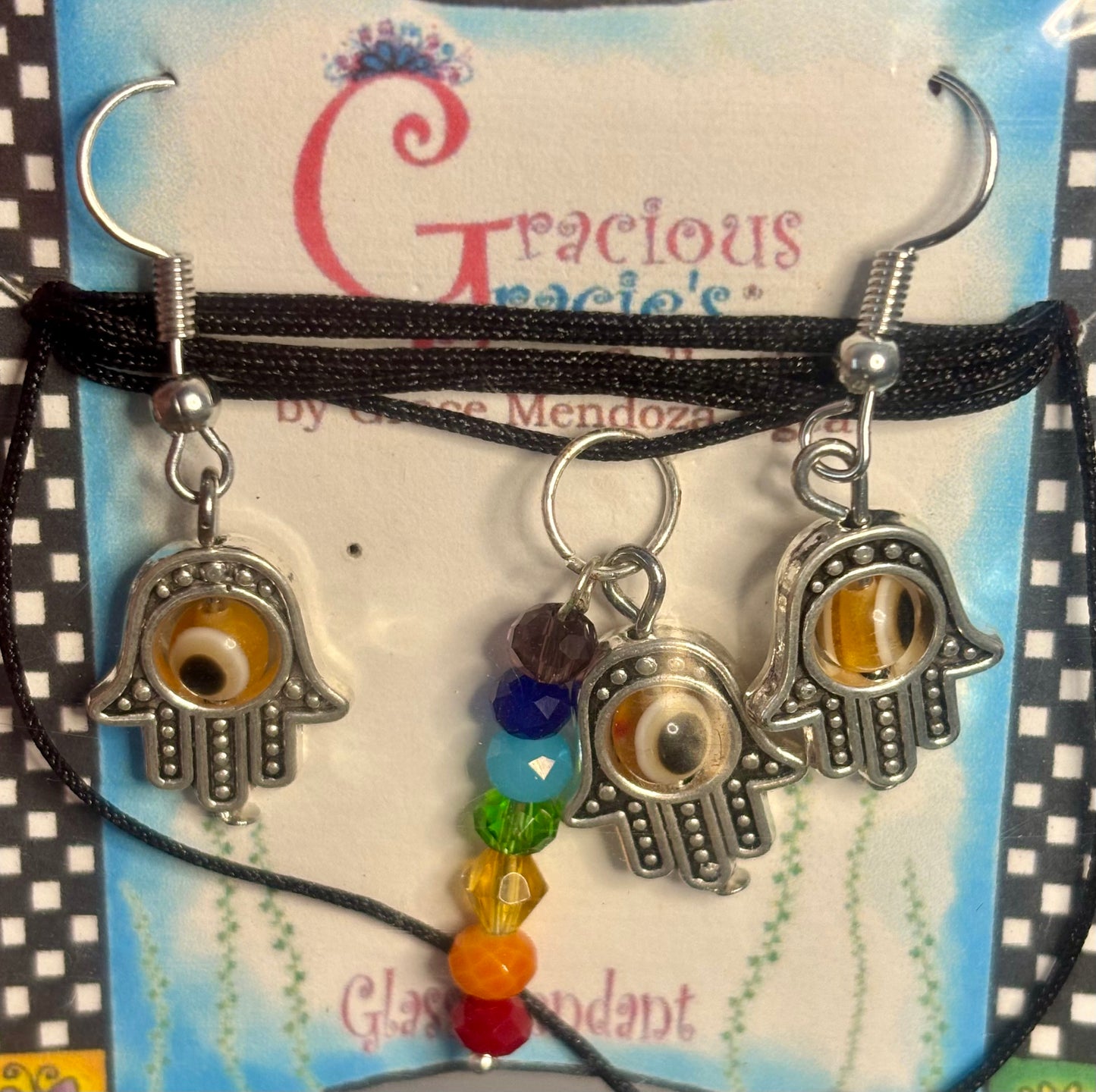 Hamsa hand necklace and earrings
