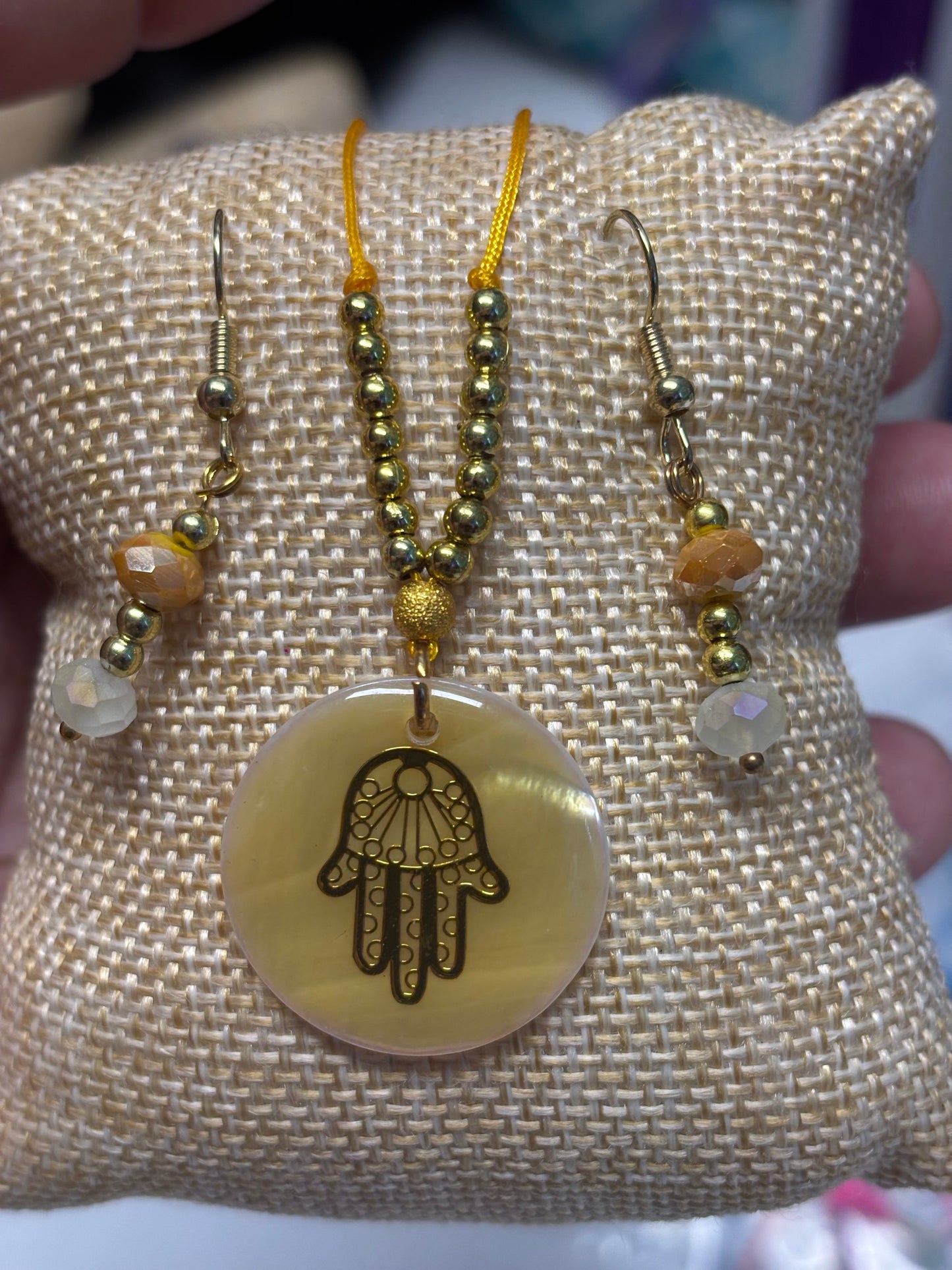 Hamsa hand necklace and earrings