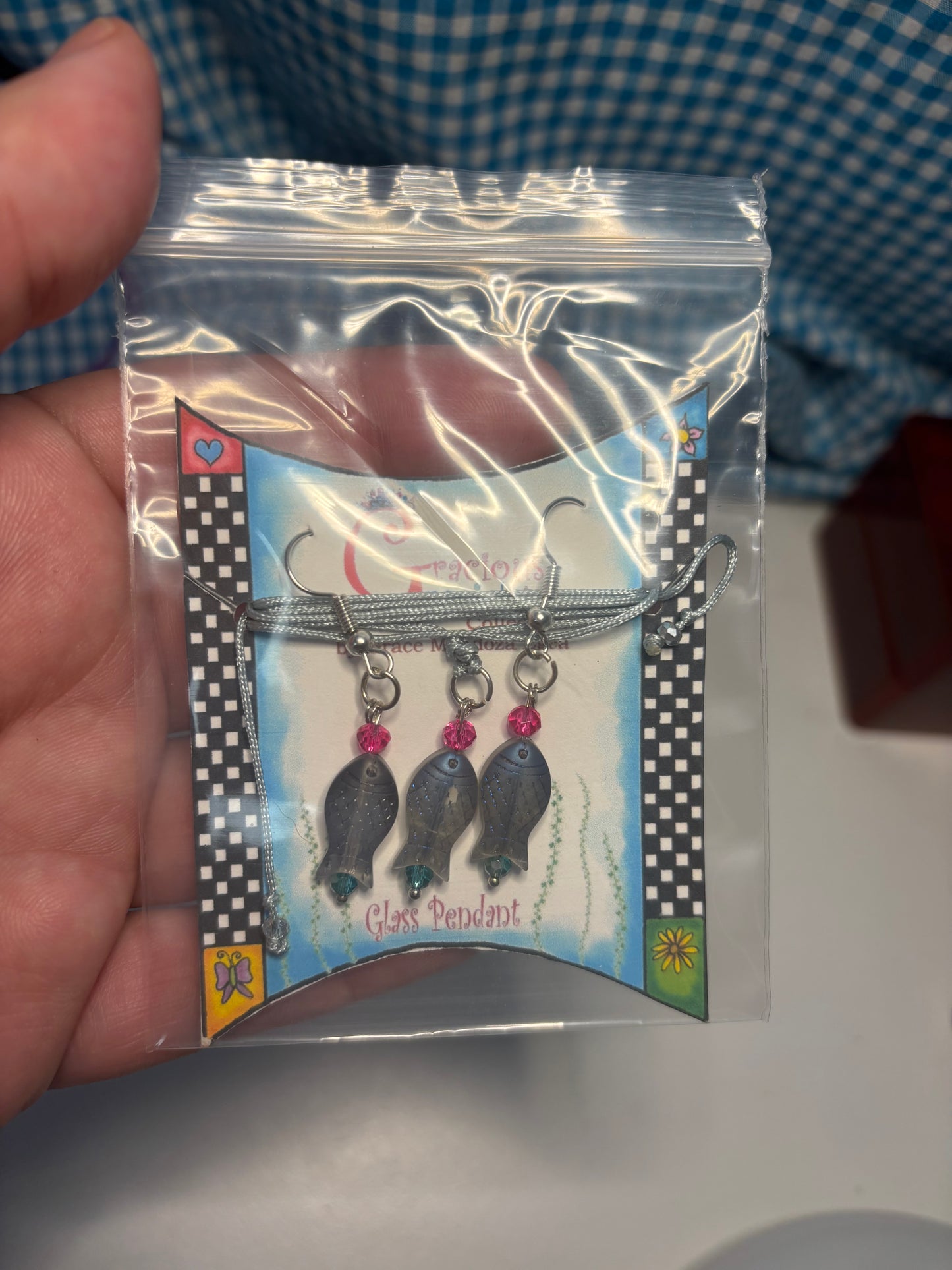 Blue fishes necklace and earrings set