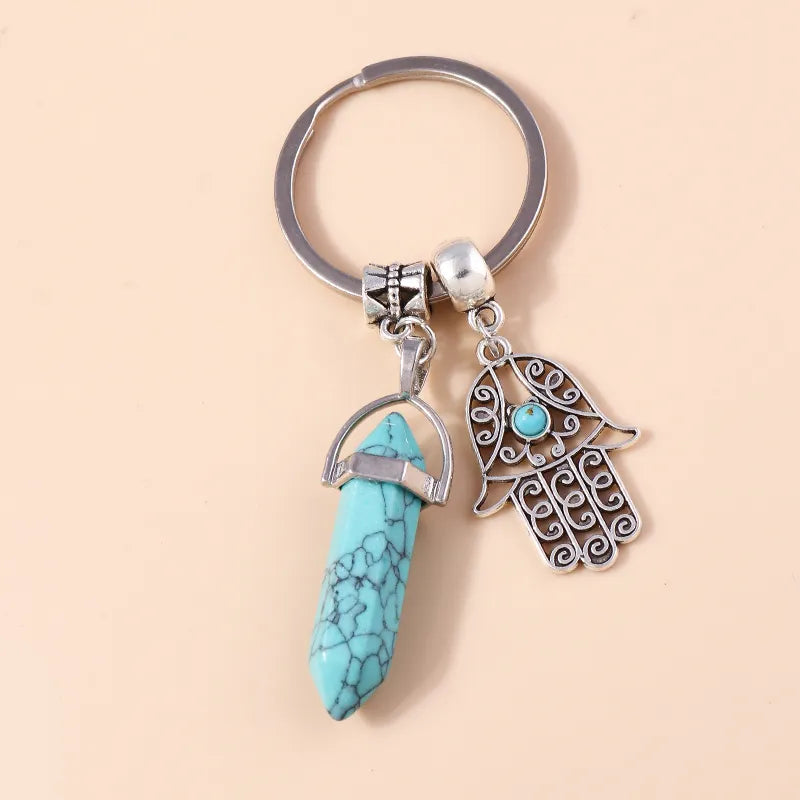 Natural Hexagonal Column Stone Chrystal Keychain
