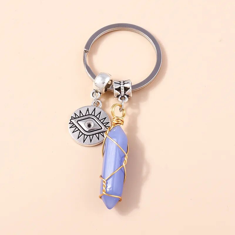 Natural Hexagonal Column Stone Chrystal Keychain