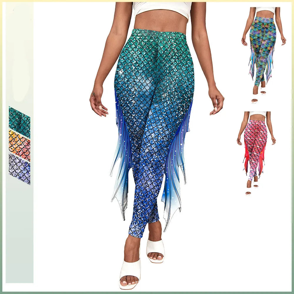 The Mermaid Printed Cosplay Pants Fish Scales