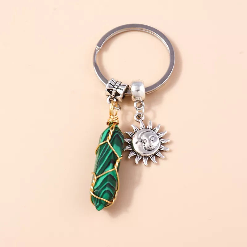 Natural Hexagonal Column Stone Chrystal Keychain