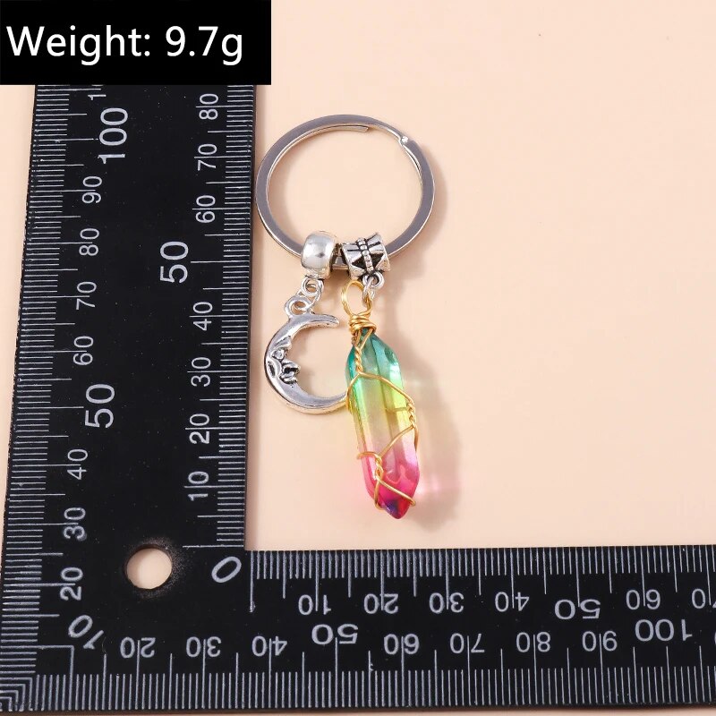Natural Hexagonal Column Stone Chrystal Keychain
