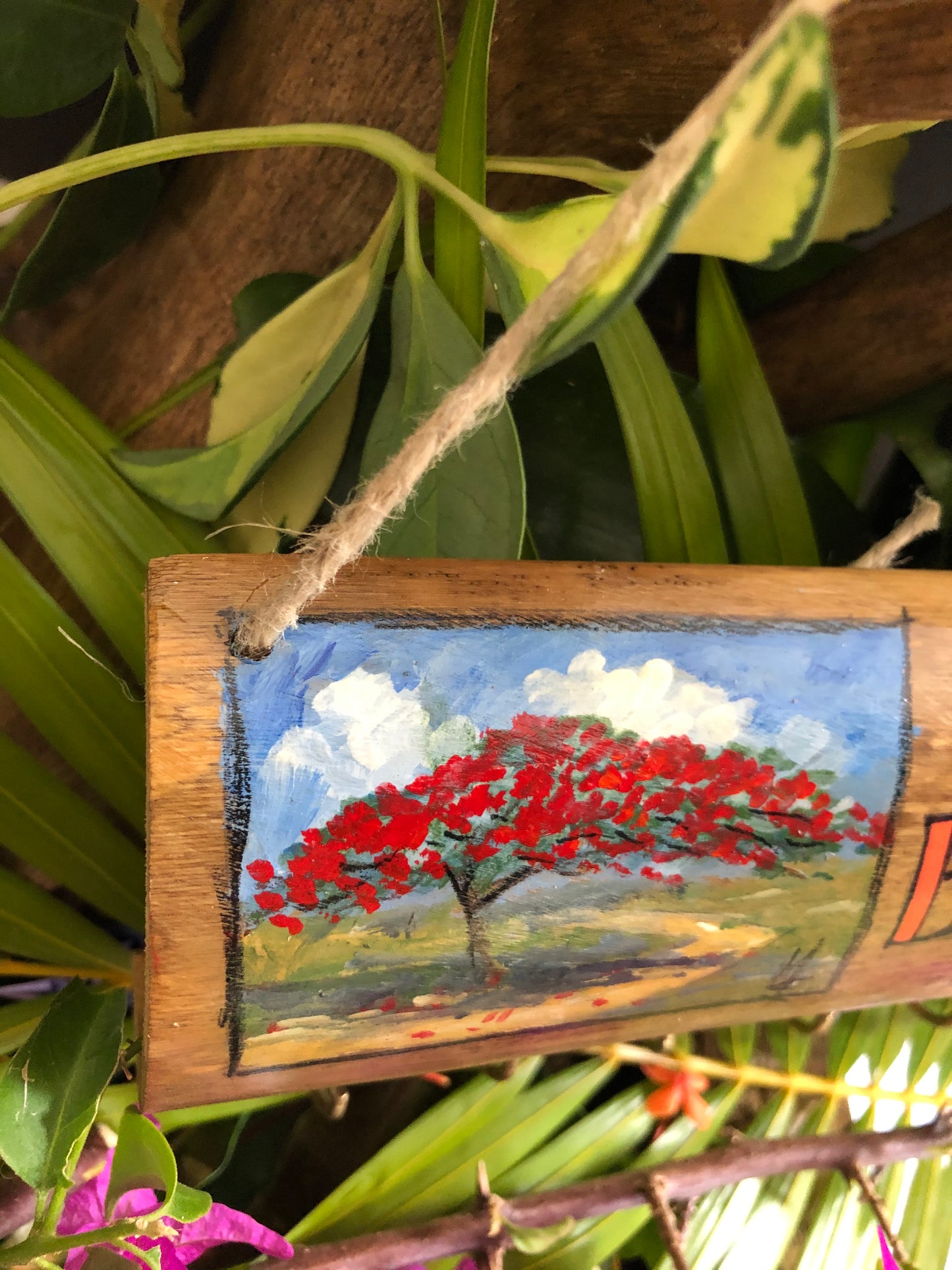 Artesanía - Dios bendiga este hogar - flamboyán rojo