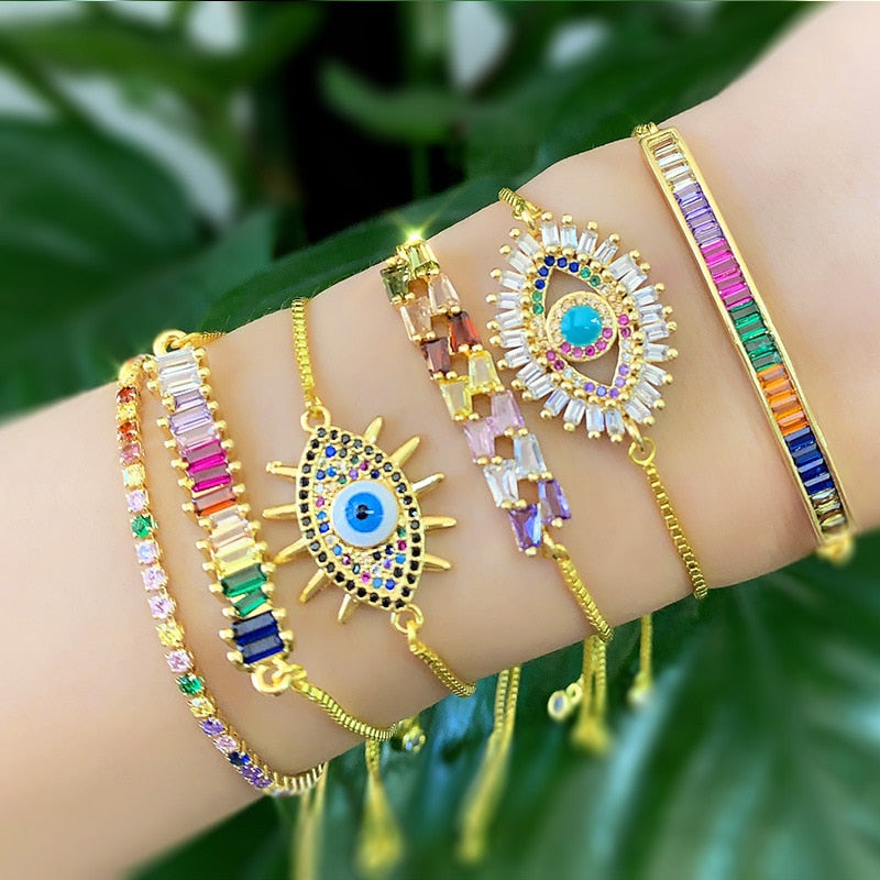BOHO Turkish Evil Eye Bracelet Rainbow Hamsa