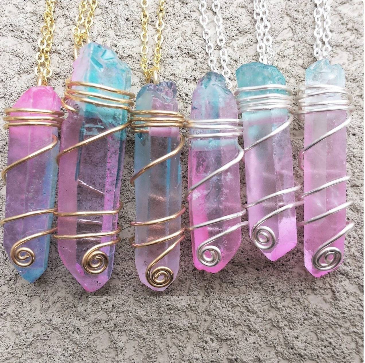 Pastel Goth Aura Quartz Crystal Choker Necklace