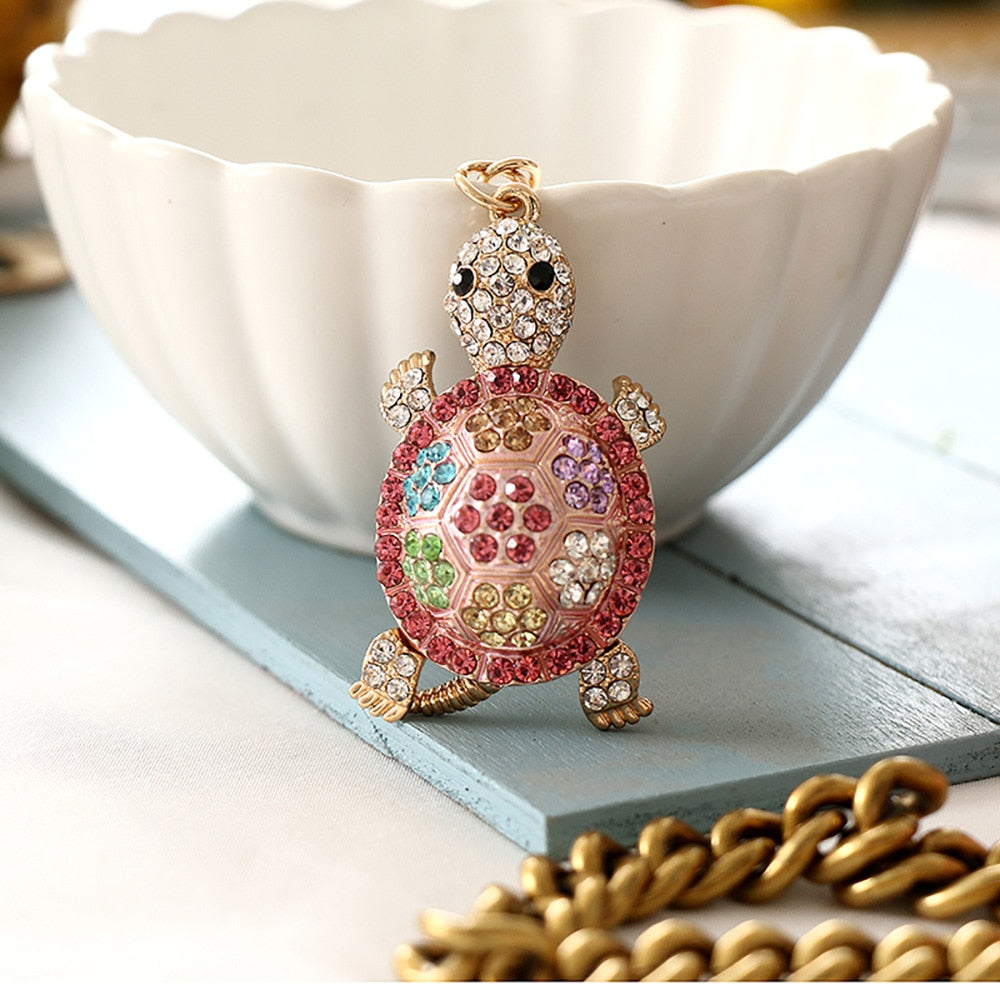 Cute Turtle Rhinestone Crystal Keychains