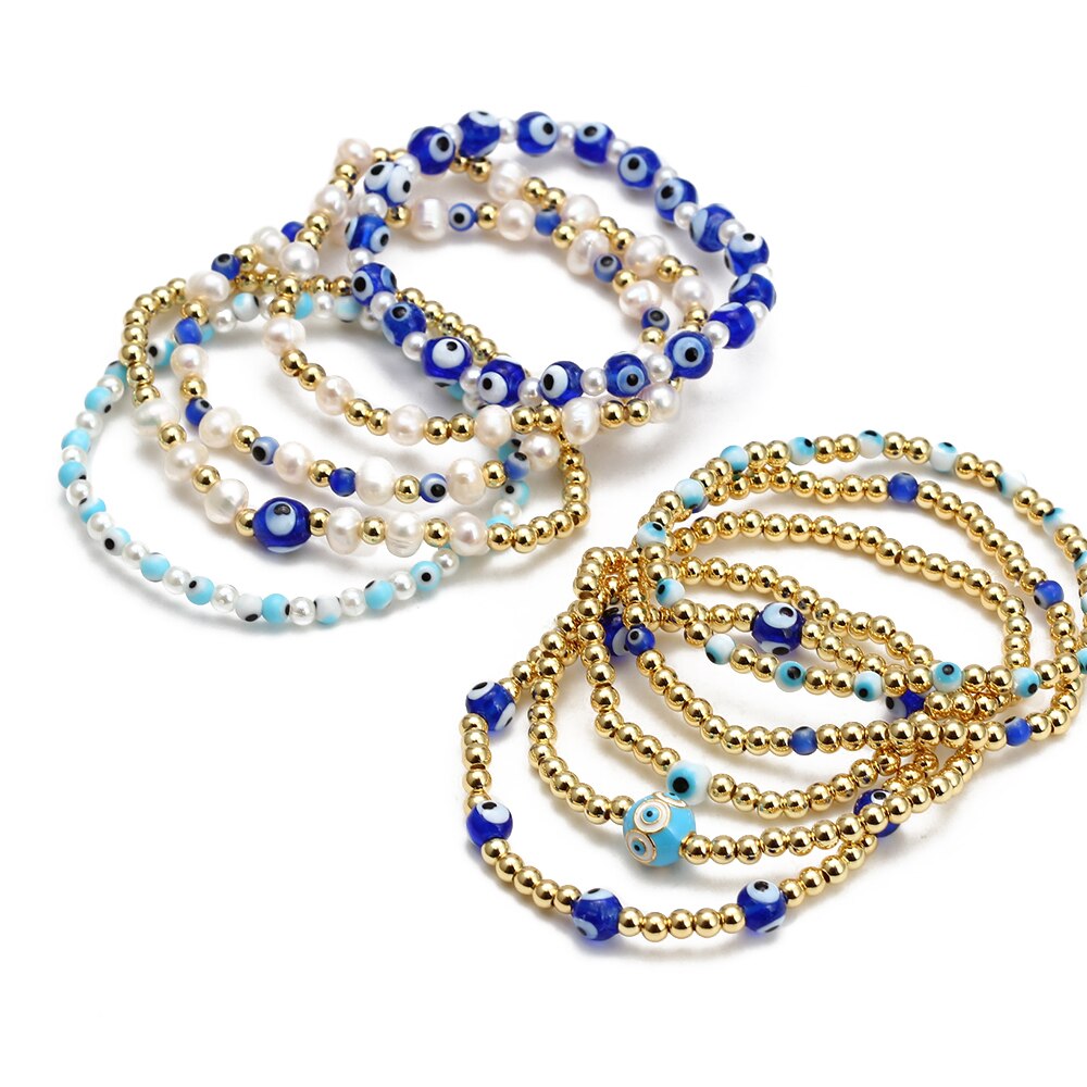 Boho Lucky Eye Pearl Metal Beads Bracelet