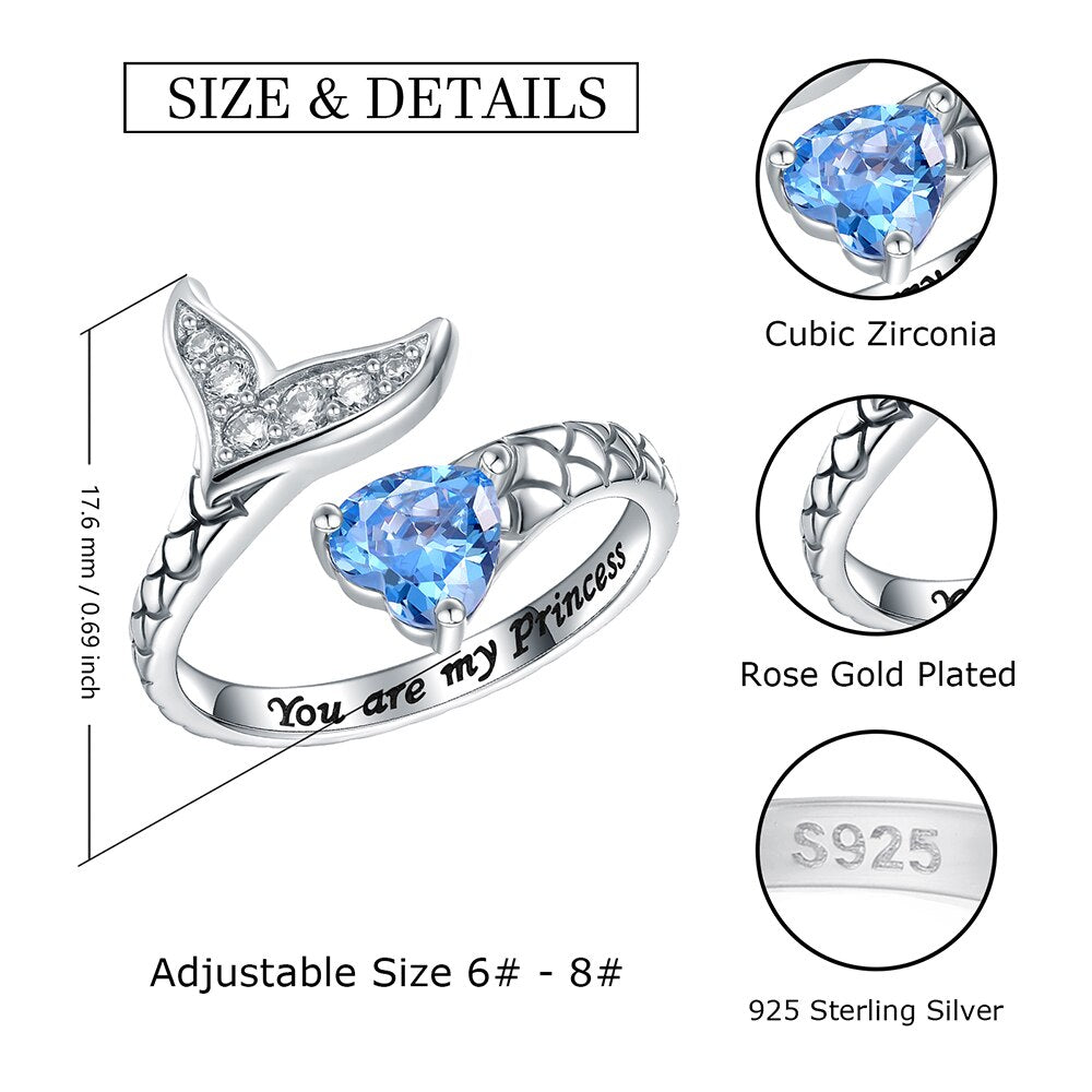 925 Sterling Silver Aquamarine Heart Mermaid Tail