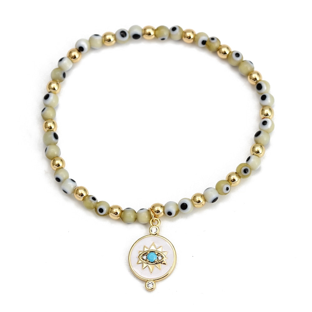 Boho Lucky Eye Pearl Metal Beads Bracelet