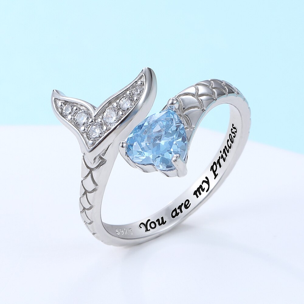 925 Sterling Silver Aquamarine Heart Mermaid Tail