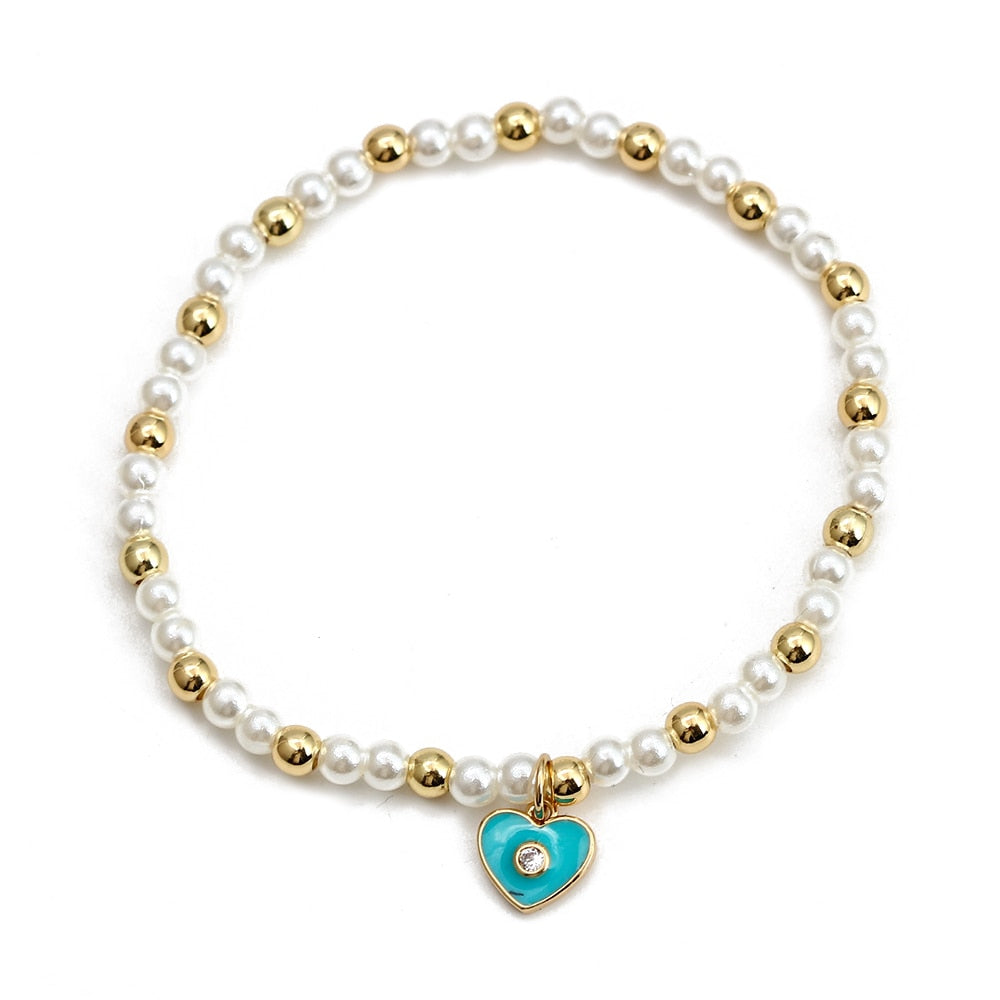 Boho Lucky Eye Pearl Metal Beads Bracelet