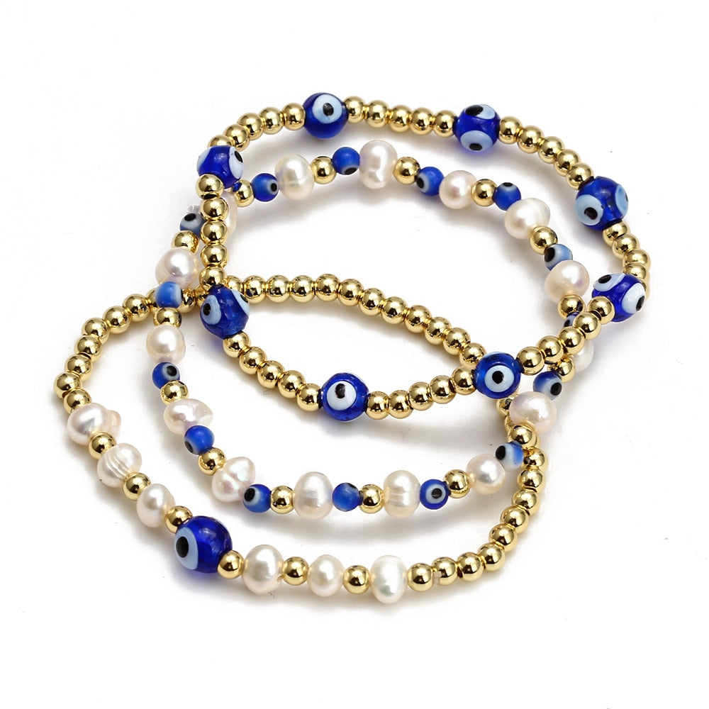 Boho Lucky Eye Pearl Metal Beads Bracelet
