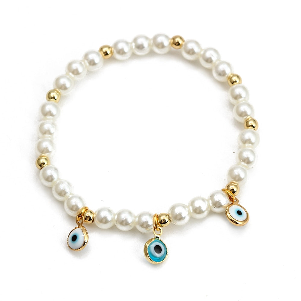 Boho Lucky Eye Pearl Metal Beads Bracelet