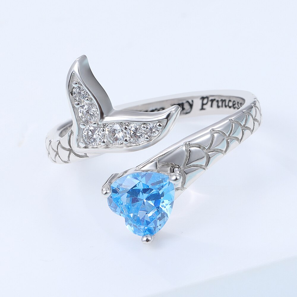 925 Sterling Silver Aquamarine Heart Mermaid Tail