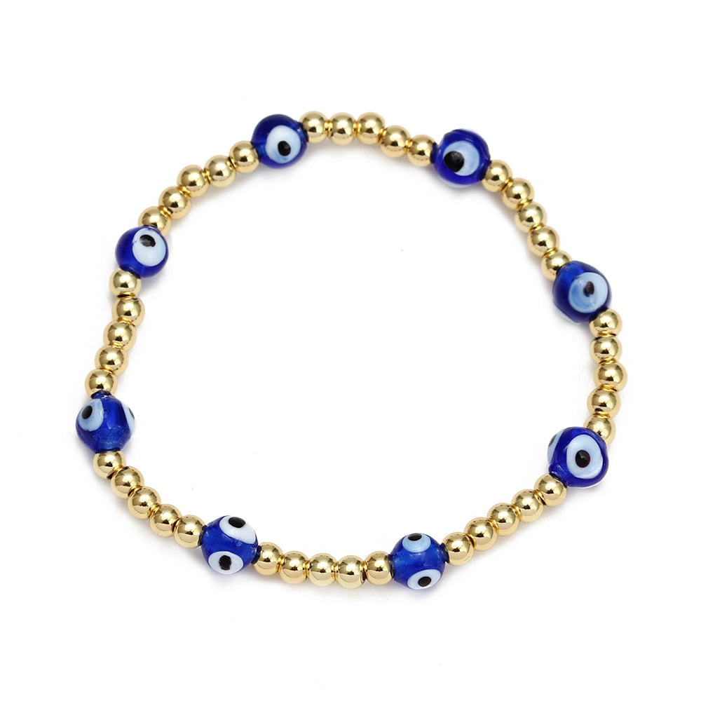 Boho Lucky Eye Pearl Metal Beads Bracelet