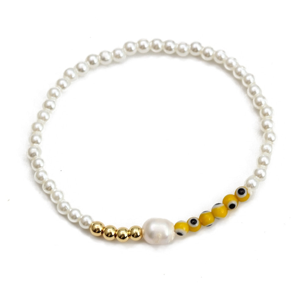 Boho Lucky Eye Pearl Metal Beads Bracelet