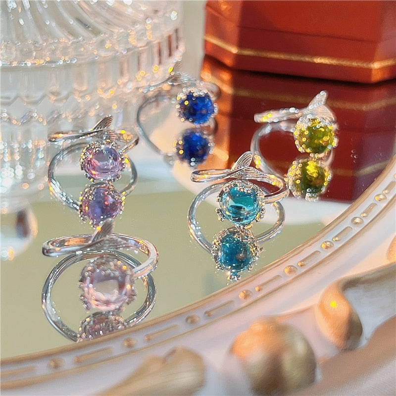 Mermaid Tail Colorful Crystal Rings