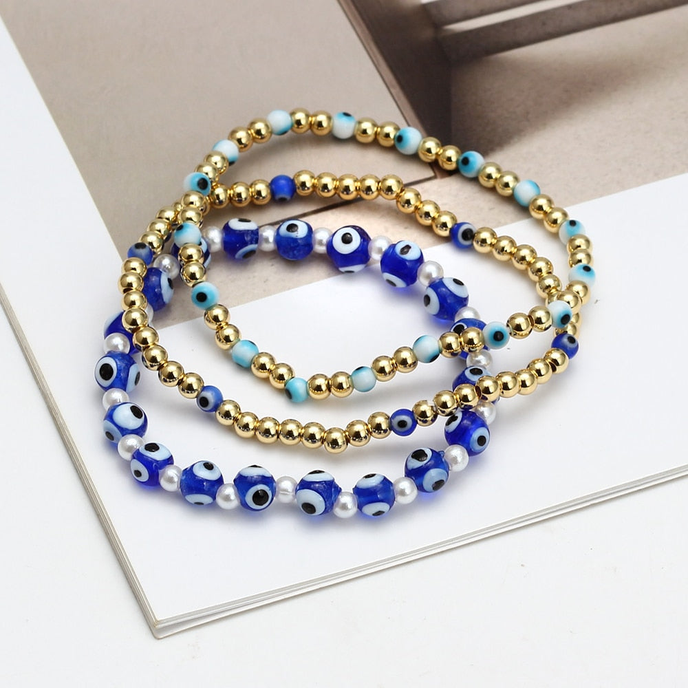 Boho Lucky Eye Pearl Metal Beads Bracelet