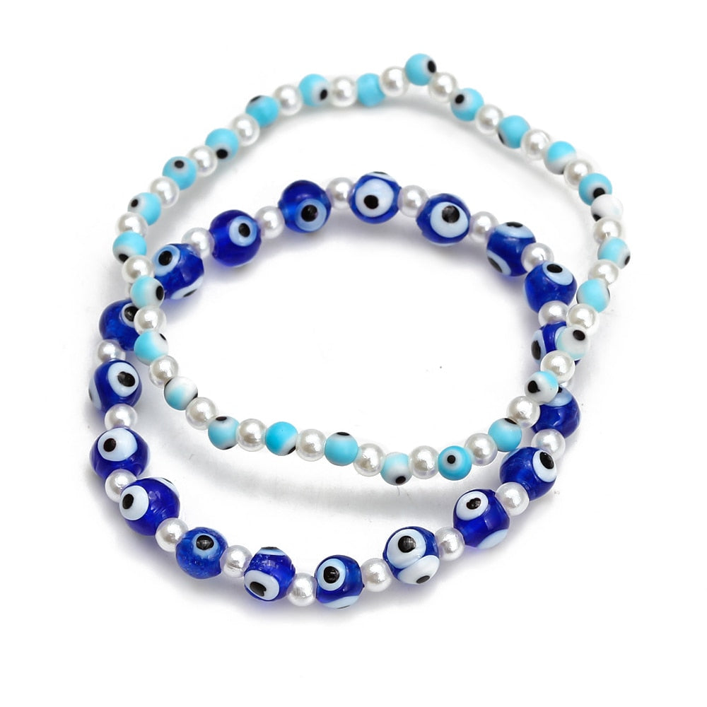 Boho Lucky Eye Pearl Metal Beads Bracelet