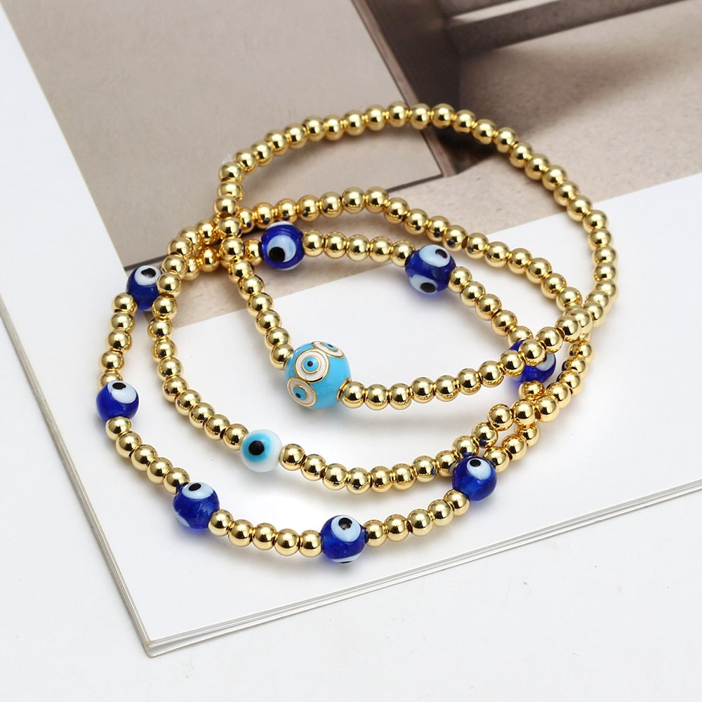 Boho Lucky Eye Pearl Metal Beads Bracelet