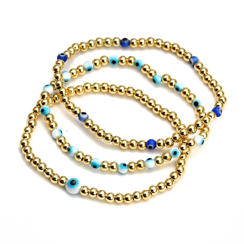 Boho Lucky Eye Pearl Metal Beads Bracelet