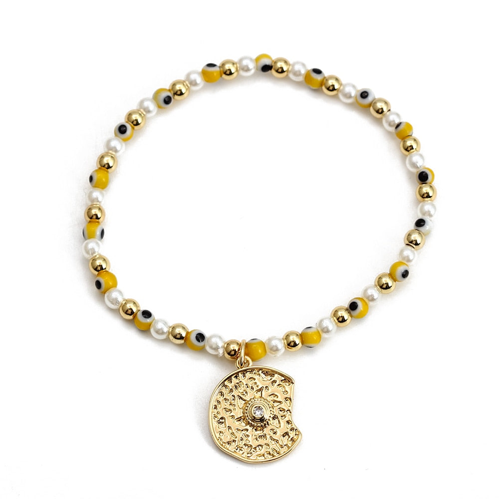 Boho Lucky Eye Pearl Metal Beads Bracelet