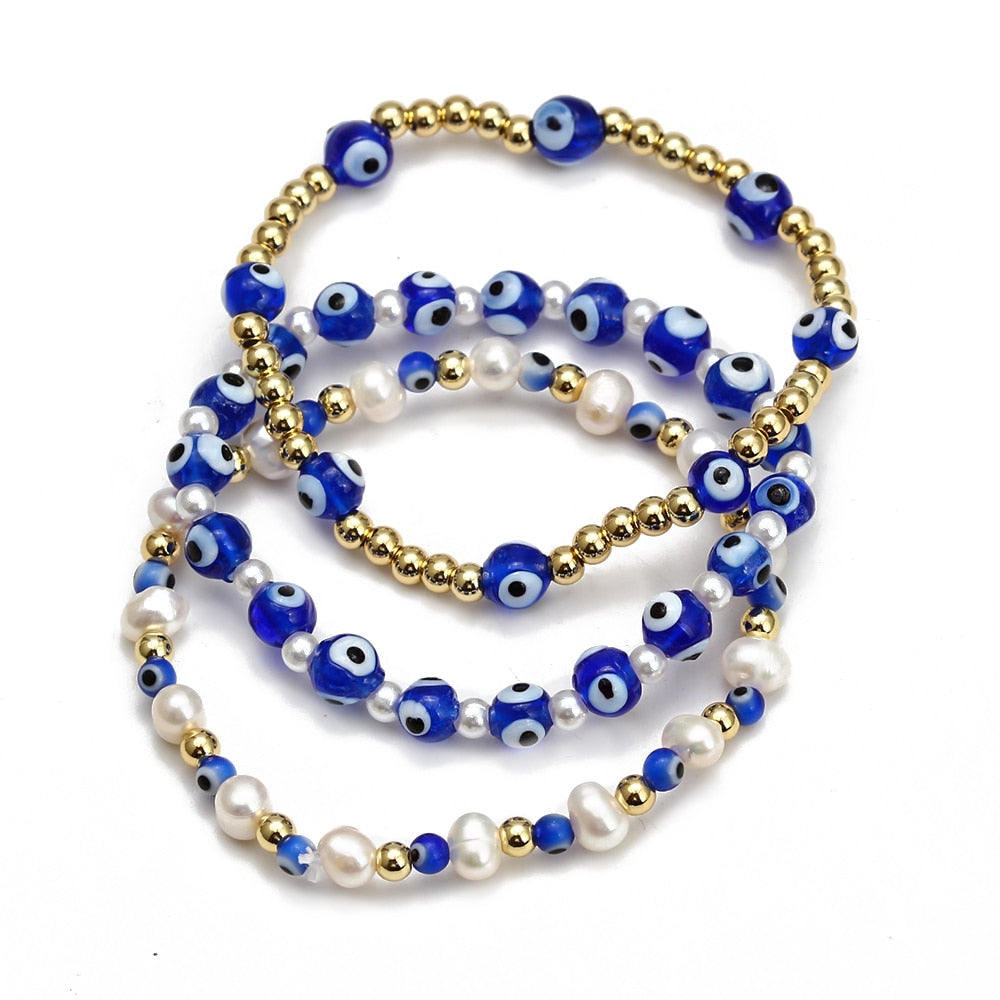 Boho Lucky Eye Pearl Metal Beads Bracelet