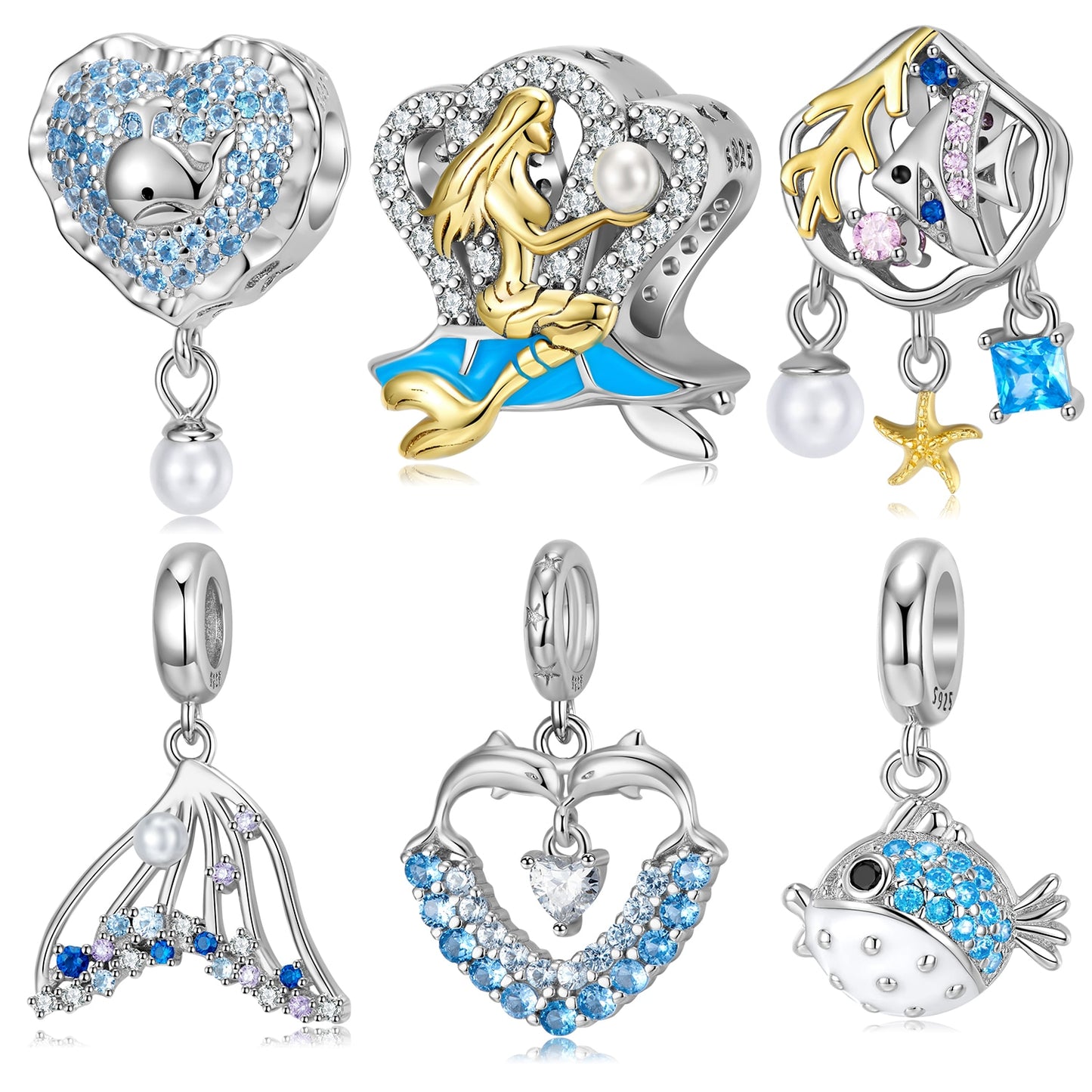 925 Sterling Silver Blue Sea World Mermaid