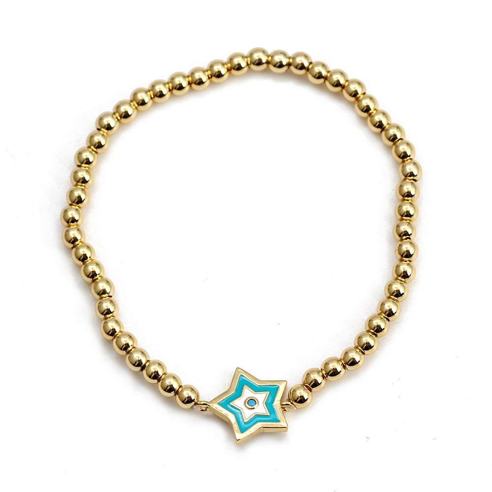 Boho Lucky Eye Pearl Metal Beads Bracelet