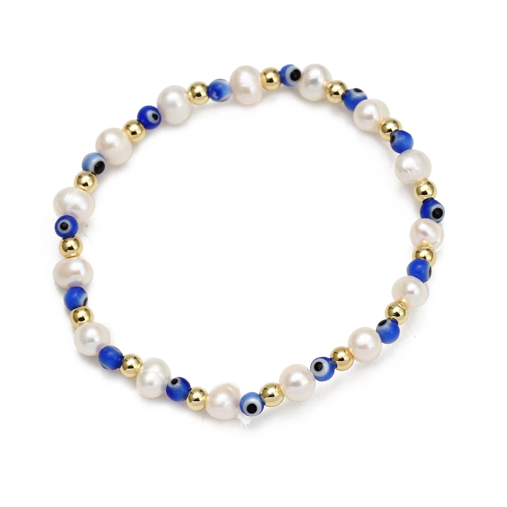 Boho Lucky Eye Pearl Metal Beads Bracelet