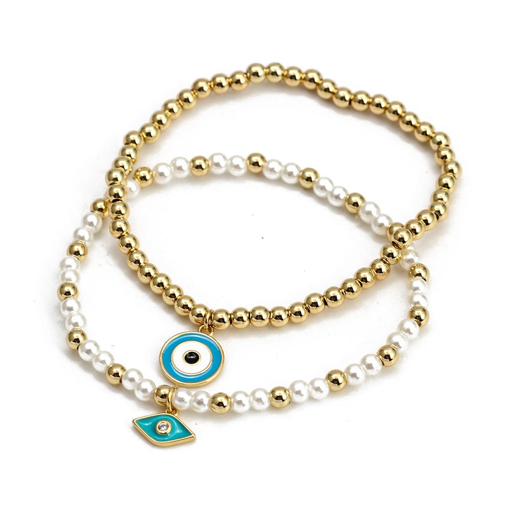 Boho Lucky Eye Pearl Metal Beads Bracelet