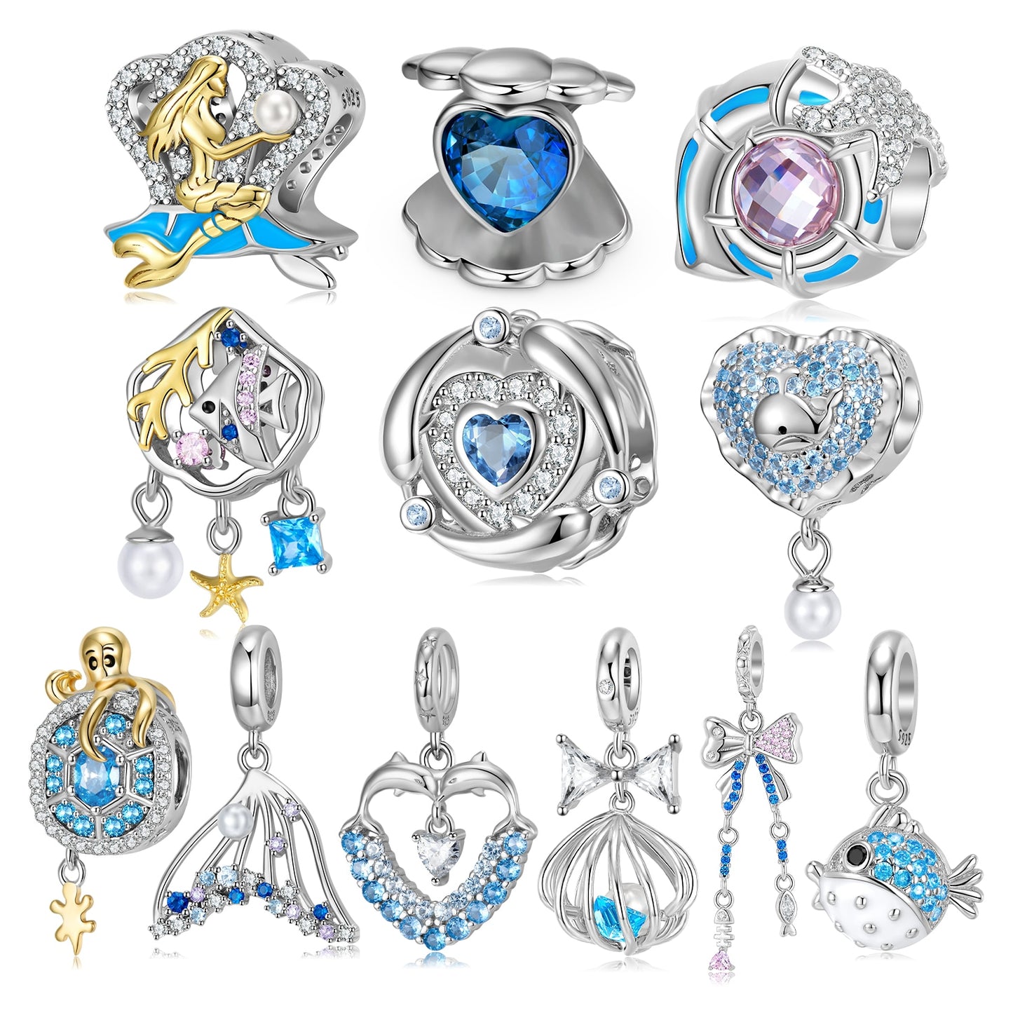 925 Sterling Silver Blue Sea World Mermaid