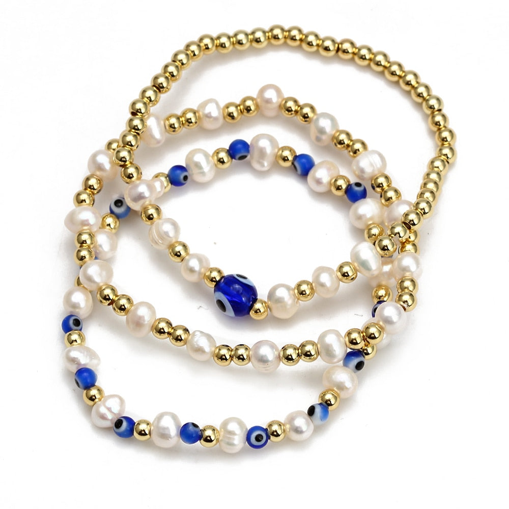 Boho Lucky Eye Pearl Metal Beads Bracelet